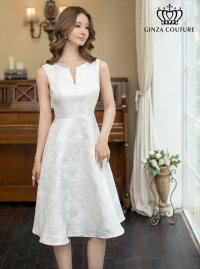 [送料無料][GINZA COUTURE]ホワイト・ピンク×ゴールド・ブルー・ピンク×シルバー・フラワープリント・金糸・Aライン・ミディアムドレス・ワンピース[即日発送][大きいサイズあり]