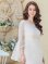 画像4: [送料無料][GINZA COUTURE]ホワイト・ピンク・総レース・タイト・７分袖・フリルスリーブ・ミディアムドレス・ワンピース[即日発送][大きいサイズあり]