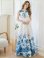 画像11: [送料無料][GINZA COUTURE]ホワイト×レッド・ホワイト×ブルー・ホワイト×ブラック・ホワイト×ブラウン・ホワイト×グリーン・ホワイト×パープル・フラワープリント・Aライン・ロングドレス[即日発送][大きいサイズあり]