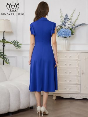 画像15: [送料無料][GINZA COUTURE]ホワイト×イエロー・ホワイト×ピンク・ロイヤルブルー・ベージュ×グレー・サテン・プリント・花柄・リボン・ノースリーブ・Aライン・ミディアムドレス・ワンピース[即日発送][大きいサイズあり]