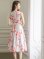 画像4: [送料無料][GINZA COUTURE]ピンク・フラワープリント・Aライン・ウエストリボン・ミディアムドレス・ワンピース[即日発送][大きいサイズあり]