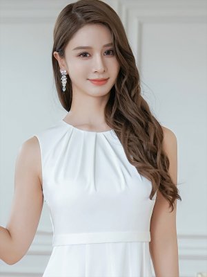 画像4: [送料無料][GINZA COUTURE]ホワイト・ワインレッド・ワンカラー・サテン・シンプル・ノースリーブ・切替・Aライン・フレア・ミディアムドレス・ワンピース[即日発送][大きいサイズあり]