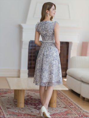 画像9: [送料無料][GINZA COUTURE]ピンク・ブルー・フレンチ・フリルスリーブ・総レース・膝丈・Aライン・ミディアムドレス・ワンピース[即日発送][大きいサイズあり]