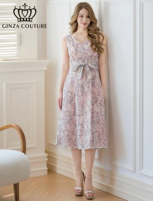 画像6: [送料無料][GINZA COUTURE]ホワイト×ネイビー・総レース・スパンコール・リボンベルト・ウエストマーク・ノースリーブ・Vネック・Aライン・ミディアムドレス・ワンピース[即日発送][大きいサイズあり]