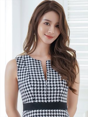 画像4: [送料無料][GINZA COUTURE]ホワイト×ブラック・千鳥格子・チェック・ツイード・ノースリーブ・Aライン・ミディアムドレス・ワンピース[即日発送][大きいサイズあり]