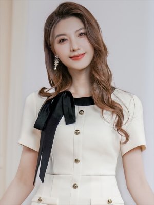 画像10: [送料無料][GINZA COUTURE]ピンク・アイボリー・ネイビー・イエロー・バイカラー・半袖・リボン・ボタン・プリーツ・Aライン・ミニドレス・ワンピース[即日発送][大きいサイズあり]