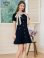 画像7: [送料無料][GINZA COUTURE]アイボリー・ネイビー・ピンク・バイカラー・半袖・リボン・ボタン・プリーツ・Aライン・ミニドレス・ワンピース[即日発送][大きいサイズあり]