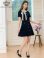 画像11: [送料無料][GINZA COUTURE]アイボリー・ネイビー・ピンク・バイカラー・半袖・リボン・ボタン・プリーツ・Aライン・ミニドレス・ワンピース[即日発送][大きいサイズあり]