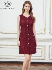 [送料無料][GINZA COUTURE]ワインレッド・ホワイト・ブラック・ネイビー・グレー・ツイード・スパンコール・ノースリーブ・ポケット・Aライン・ミニドレス・ワンピース[即日発送][大きいサイズあり]