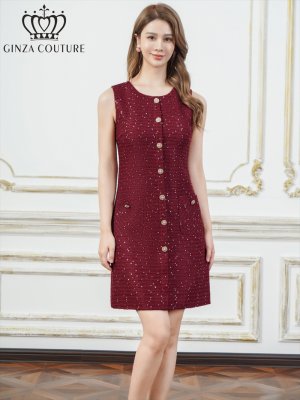画像1: [送料無料][GINZA COUTURE]ワインレッド・ホワイト・ブラック・ネイビー・グレー・ツイード・スパンコール・ノースリーブ・ポケット・Aライン・ミニドレス・ワンピース[即日発送][大きいサイズあり]