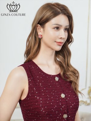 画像4: [送料無料][GINZA COUTURE]ワインレッド・ホワイト・ブラック・ネイビー・グレー・ツイード・スパンコール・ノースリーブ・ポケット・Aライン・ミニドレス・ワンピース[即日発送][大きいサイズあり]