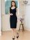画像11: [送料無料][GINZA COUTURE]ホワイト・ネイビー・ワンカラー・異素材・シャーリング・ノースリーブ・シンプル・タイト・ミディアムドレス・ワンピース[即日発送][大きいサイズあり]