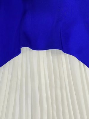 画像7: [送料無料][GINZA COUTURE]ブラック×ホワイト・ロイヤルブルー×ホワイト・バイカラー・ノースリーブ・Vネック・レイヤード・プリーツ・ベルト付き・Aライン・ミディアムドレス・ワンピース[即日発送][大きいサイズあり]