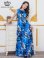 画像2: [送料無料][GINZA COUTURE]ブルー・パープル・イエロー・ピンク・ノースリーブ・シワ加工サテン・フラワー柄・花柄・プリント・ウエストリブ・Aライン・ロングドレス[即日発送][大きいサイズあり] (2)