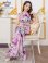 画像12: [送料無料][GINZA COUTURE]ブルー・パープル・イエロー・ピンク・ノースリーブ・シワ加工サテン・フラワー柄・花柄・プリント・ウエストリブ・Aライン・ロングドレス[即日発送][大きいサイズあり]