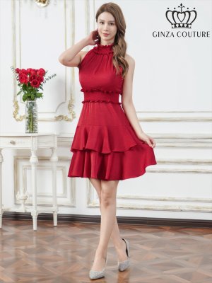 画像5: [送料無料][GINZA COUTURE]レッド・レッド×ホワイト・ホワイト・ブラック×ホワイト・ロイヤルブルー・ドット・花柄・プリント・ワンカラー・首元フリル・ウエストマーク・アメリカンスリーブ・ティアード・Aライン・ミニドレス・ワンピース[即日発送][大きいサイズあり]