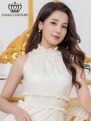 画像10: [送料無料][GINZA COUTURE]ブラック×ホワイト・ホワイト・ロイヤルブルー・レッド・花柄・プリント・ワンカラー・首元フリル・ウエストマーク・アメリカンスリーブ・ティアード・Aライン・ミニドレス・ワンピース[即日発送][大きいサイズあり]