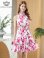 画像6: [送料無料][GINZA COUTURE]ホワイト×ピンク・レッド×ホワイト・ブラック×ホワイト・花柄・プリント・首元フリル・ウエストマーク・アメリカンスリーブ・ティアード・Aライン・ミニドレス・ワンピース[即日発送][大きいサイズあり] (6)