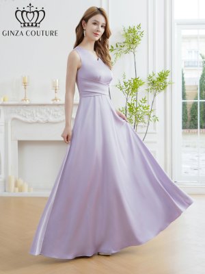 画像12: [送料無料][GINZA COUTURE]イエロー・パープル・ロイヤルブルー・ホワイト・ワインレッド・サテン シンプル・Vネック・ノースリーブ・ウエストマーク・ Aライン・ロングドレス[即日発送][大きいサイズあり]