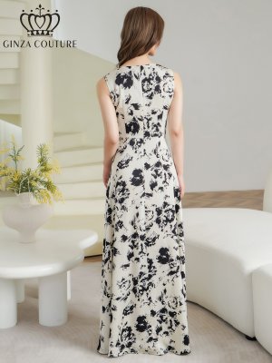 画像3: [送料無料][GINZA COUTURE]ホワイト×ブラック・ブラック×ホワイト・イエロー・パープル・ロイヤルブルー・ホワイト・ワインレッドサテン・シンプル・Vネック・ノースリーブ・ウエストマーク・Aライン・ロングドレス[即日発送][大きいサイズあり]