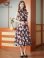 画像5: [送料無料][GINZA COUTURE]ブラウン×ホワイト・花柄・プリント・ハイネック・ベルト・Aライン・ミディアムドレス・ワンピース[即日発送][大きいサイズあり] (5)