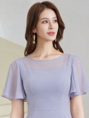 画像16: [送料無料][GINZA COUTURE]ロイヤルブルー・オレンジ・グレー・ワンカラー・シンプル・スクープネック・袖付き・半袖・膝丈・無地・タイト・ミディアムドレス・ワンピース[即日発送][大きいサイズあり]