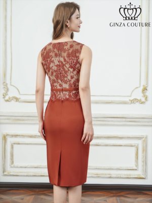 画像3: [送料無料][GINZA COUTURE]レッド・レース・サテン・切替・ウエストマーク・上品・タイト・ミディアムドレス・ワンピースタイト・ミディアムドレス・ワンピース[即日発送][大きいサイズあり]