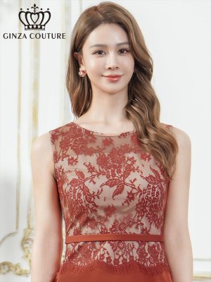 画像4: [送料無料][GINZA COUTURE]レッド・レース・サテン・切替・ウエストマーク・上品・タイト・ミディアムドレス・ワンピースタイト・ミディアムドレス・ワンピース[即日発送][大きいサイズあり]
