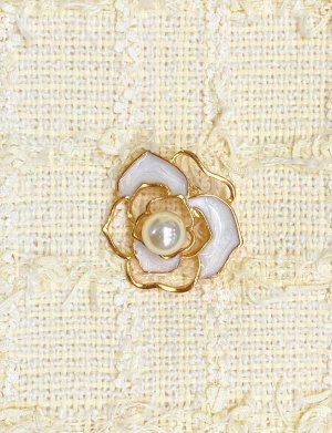 画像7: [送料無料][GINZA COUTURE]アイボリー・ツイード・ポケット・金ボタン・パールブローチ付き・半袖・Aライ・ミニドレス・ワンピース[即日発送][大きいサイズあり]