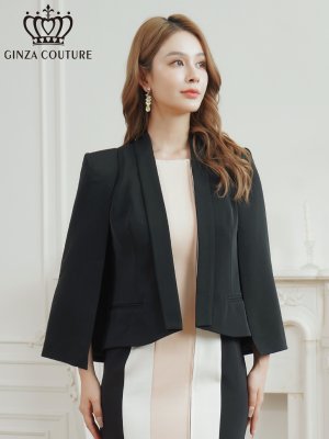 画像5: [送料無料][GINZA COUTURE]ホワイト・ブラック・ワンカラー・シンプル・無地・ケープ・ボレロ[即日発送][大きいサイズあり]