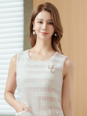 画像4: [送料無料][GINZA COUTURE]ホワイト×ピンク・ホワイト・ボーダー・ツイード・スパンコールMIX・お花ブローチ・ポケット・パイピング・タイト・ミニドレス・ワンピース[即日発送][大きいサイズあり]