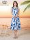 画像5: [送料無料][GINZA COUTURE]ホワイト×ブルー・ホワイト×ピンク・花柄・プリント・ノースリーブ・Aライン・フレア・ミディアムドレス・ワンピース[即日発送][大きいサイズあり] (5)