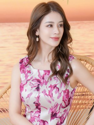 画像4: [送料無料][GINZA COUTURE]ホワイト×ピンク・花柄・プリント・ノースリーブ・Aライン・フレア・ミディアムドレス・ワンピース[即日発送][大きいサイズあり]