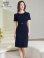 画像7: [送料無料][GINZA COUTURE]ベージュ・ネイビー・ワンカラー・シンプル・半袖・ベルト付き・タイト・膝丈・ミディアムドレス・ワンピース[即日発送][大きいサイズあり] (7)