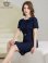 画像6: [送料無料][GINZA COUTURE]ネイビー・ベージュ・ワンカラー・シンプル・半袖・ベルト付き・タイト・膝丈・ミディアムドレス・ワンピース[即日発送][大きいサイズあり] (6)