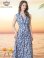 画像2: [送料無料][GINZA COUTURE]ホワイト×ブルー・プリント・柄物・ノースリーブ・カシュクール・Aライン・マキシ丈・ロングドレス[即日発送][大きいサイズあり] (2)