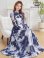 画像6: [送料無料][GINZA COUTURE]ホワイト×ネイビー・シフォン・マーブルプリント・長袖・リボン・ウエストマーク・Aライン・フレア・ロングドレス[即日発送][大きいサイズあり] (6)