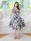 画像6: [送料無料][GINZA COUTURE]ホワイト×ブラック・プリント・シフォン・モノトーン・花柄・胸元ファスナー・ベルト付・ノースリーブ・ライン・ミディアムドレス・ワンピース[即日発送][大きいサイズあり] (6)