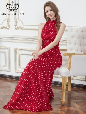 画像12: [送料無料][GINZA COUTURE]ホワイト×ブラック・レッド×ホワイト・ドット・首元フリル・ウエストマーク・マキシ・アメリカンスリーブ・Aライン・ロングドレス[即日発送][大きいサイズあり]