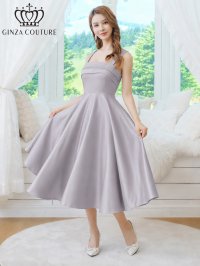[送料無料][GINZA COUTURE]グレー・ネイビー・ワインレッド・ホワイト・ワンカラー・シンプル・サテン・ノースリーブ・フレア・Aライン・ミディアムドレス・ワンピース[即日発送][大きいサイズあり]