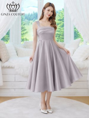 画像11: [送料無料][GINZA COUTURE]ネイビー・グレー・ワインレッド・ホワイト・ワンカラー・シンプル・サテン・ノースリーブ・フレア・Aライン・ミディアムドレス・ワンピース[即日発送][大きいサイズあり]