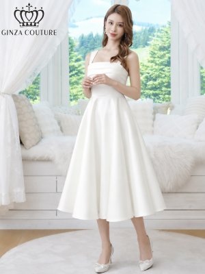 画像2: [送料無料][GINZA COUTURE]ホワイト・ワインレッド・ワンカラー・シンプル・サテン・ノースリーブ・フレア・Aライン・ミディアムドレス・ワンピース[即日発送][大きいサイズあり]