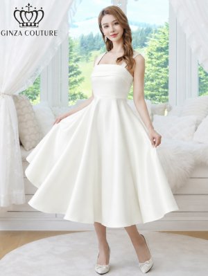 画像5: [送料無料][GINZA COUTURE]ホワイト・ワインレッド・ワンカラー・シンプル・サテン・ノースリーブ・フレア・Aライン・ミディアムドレス・ワンピース[即日発送][大きいサイズあり]