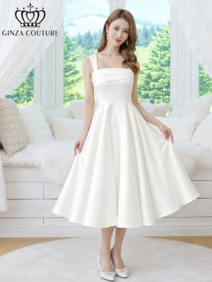 画像6: [送料無料][GINZA COUTURE]ホワイト・ワインレッド・ワンカラー・シンプル・サテン・ノースリーブ・フレア・Aライン・ミディアムドレス・ワンピース[即日発送][大きいサイズあり]