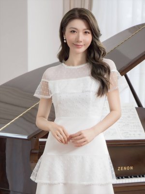 画像4: [送料無料][GINZA COUTURE]ホワイト・ブラック・半袖・ビーズ・チュール・レース・Aライン・ミディアムドレス・ワンピース[即日発送][大きいサイズあり]