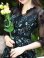 画像4: [送料無料][GINZA COUTURE]ブラック×グリーン・花柄・Aライン・七分袖・ミディアムドレス[即日発送][大きいサイズあり] (4)