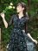 画像6: [送料無料][GINZA COUTURE]ブラック×グリーン・花柄・Aライン・七分袖・ミディアムドレス[即日発送][大きいサイズあり] (6)