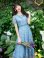 画像12: [送料無料][GINZA COUTURE]パープル・ブルー・花柄・半袖・チュール・Aライン・ミディアムドレス・ワンピース[即日発送][大きいサイズあり] (12)