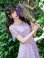 画像5: [送料無料][GINZA COUTURE]パープル・ブルー・花柄・半袖・チュール・Aライン・ミディアムドレス・ワンピース[即日発送][大きいサイズあり]