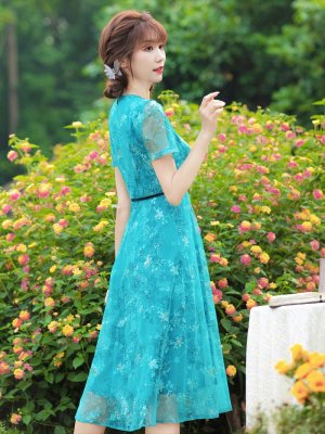 画像9: [送料無料][GINZA COUTURE]ピンク・グリーン・総レース・半袖・Aライン・ミニドレス・ワンピース[即日発送][大きいサイズあり]